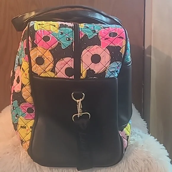 Betsey Johnson Weekender Bag: Donut+ Cat Design with Black Background. - Picture 7 of 12